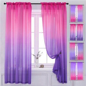 2 Panel Sets Bedroom Curtains 63 inch Length Sheer Curtain Pink Purple Ombre